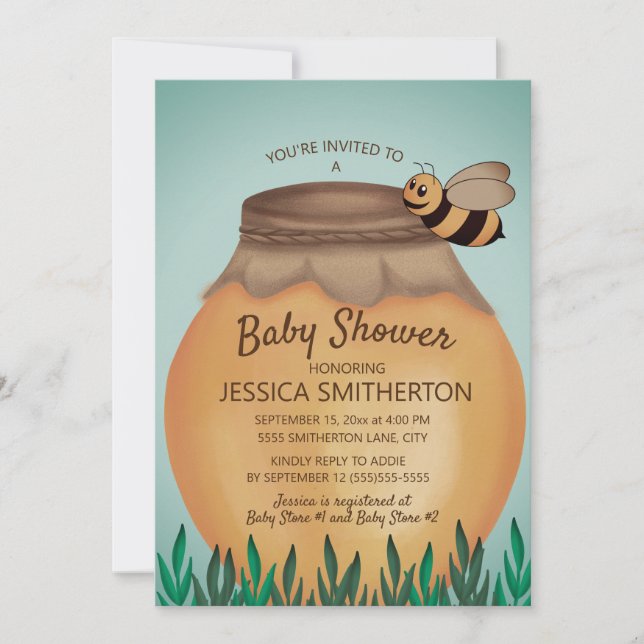Invitation Fête Prénatale Pot de Miel et Bébé Abeille (Devant)