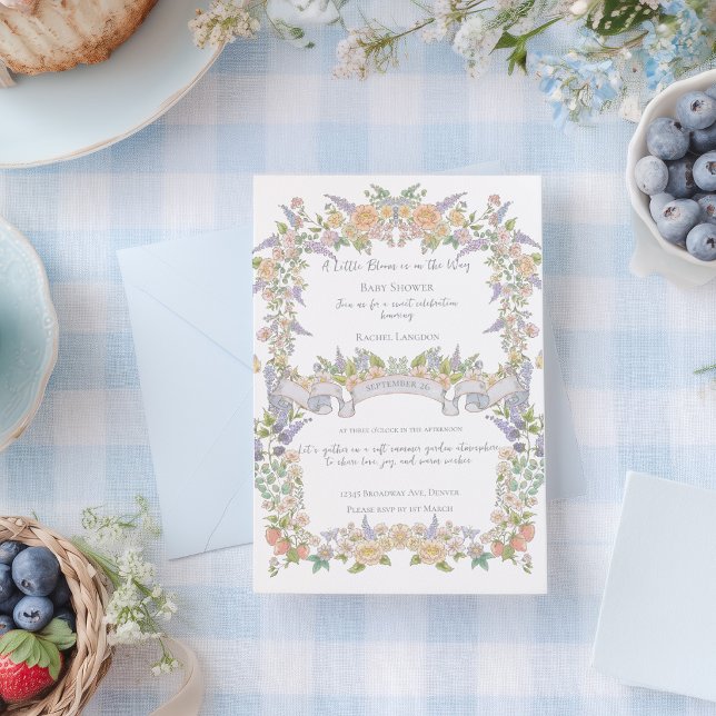 Invitation Fête prénatale pour bébé dans un jardin fleuri d'é (Créateur téléchargé)
