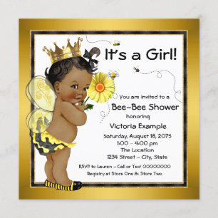 Invitation Fête Prénatale pour Bébé Fille Afro-Américaine Thè