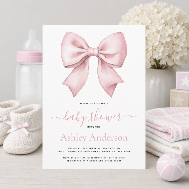 Invitation Fête Prénatale pour Bébé Fille au Ruban Rose (Créateur téléchargé)