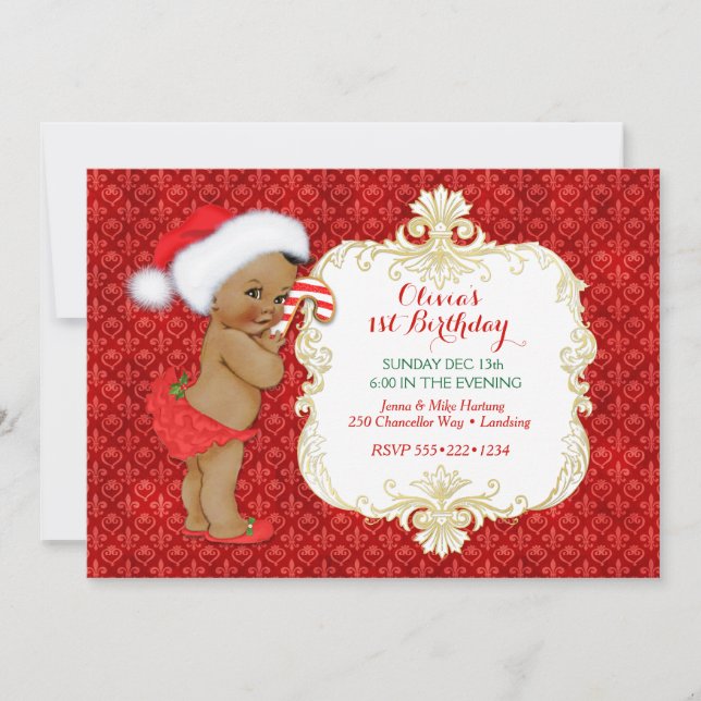 Invitation Fête prénatale pour bébé fille de Noël ethnique (Devant)