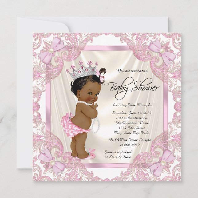 Invitation Fête Prénatale pour Bébé Fille de Princesse Perle  (Devant)