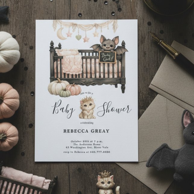Invitation Fête prénatale pour bébé fille thème gothique chic (Créateur téléchargé)
