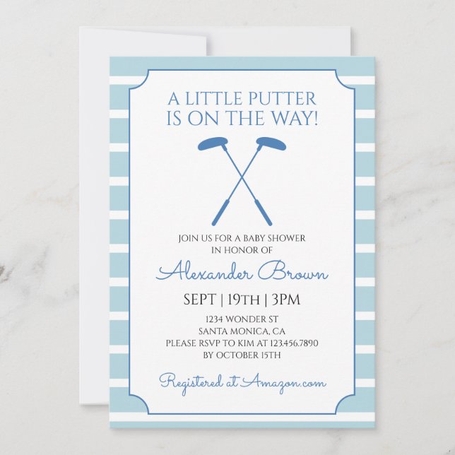 Invitation Fête Prénatale pour Bébé Garçon aux Rayures Bleues (Devant)