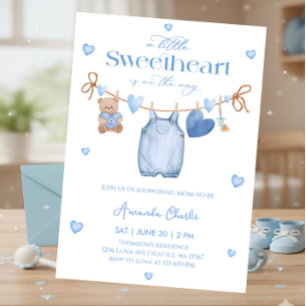 Invitation Fête prénatale pour bébé garçon bleu chéri