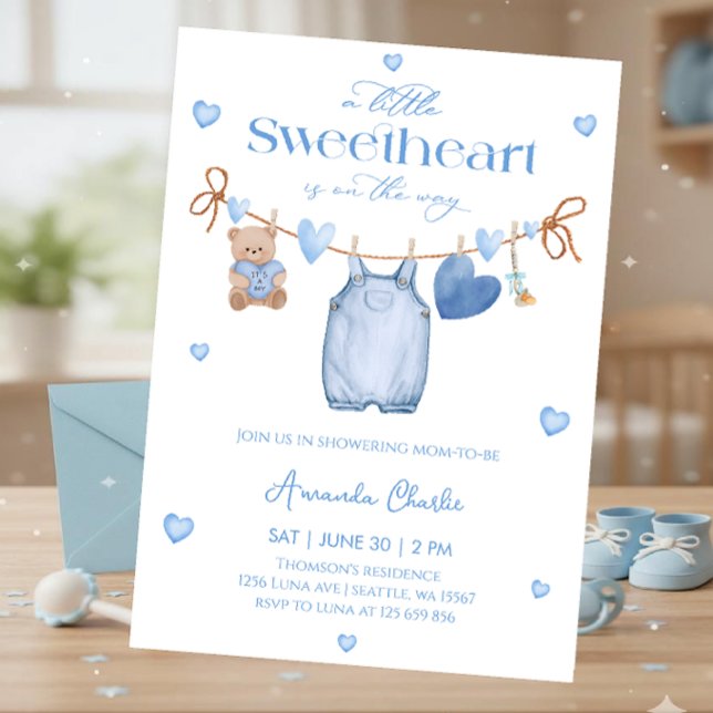 Invitation Fête prénatale pour bébé garçon bleu chéri (Créateur téléchargé)