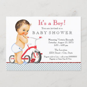 Invitation Fête prénatale pour bébé garçon et son tricycle
