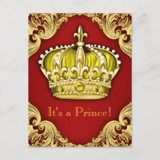 Invitation Fête prénatale pour bébé prince royal Rouge et Or