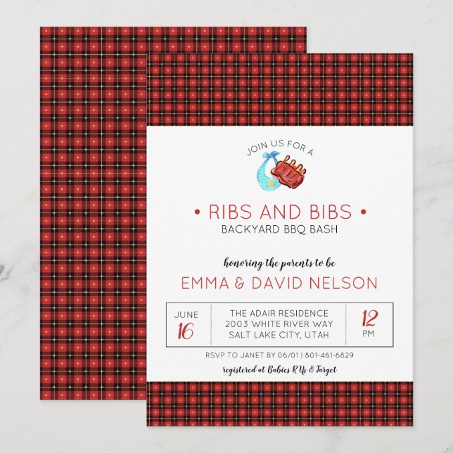Invitation Fête prénatale pour couples | Côtes et bavoirs (Devant / Derrière)
