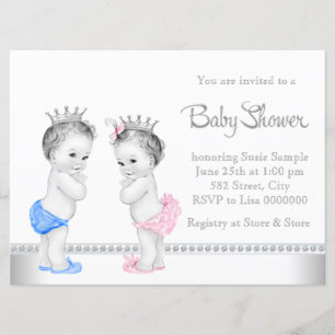 Invitation Fête Prénatale pour des Jumeaux Rose et Bleu