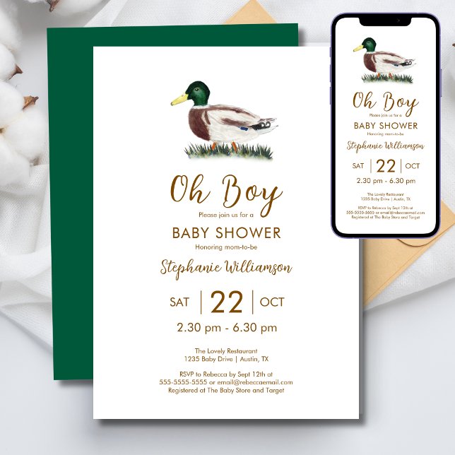Invitation Fête Prénatale pour le Bébé Canard Colvert Oh Boy (Créateur téléchargé)