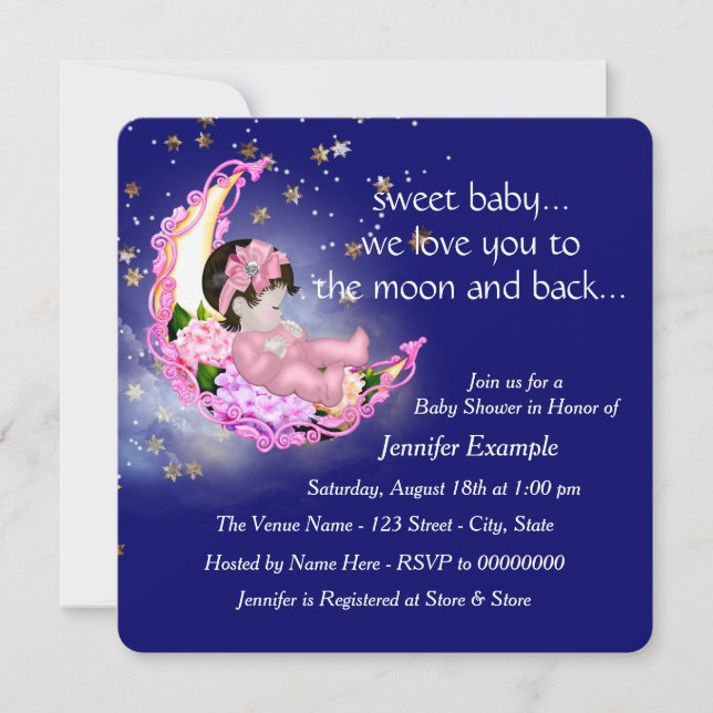 Invitation Fête Prénatale Pour Le Bébé Jusqu'à La Lune et Ret (Devant)