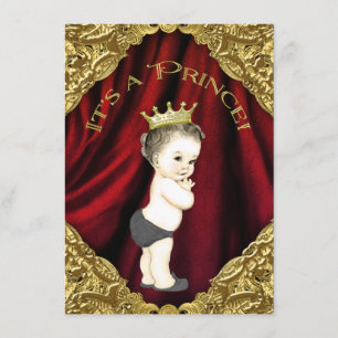 Invitation Fête Prénatale pour un Prince Rouge et Or Élégant