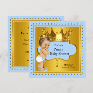Invitation Fête prénatale Prince Bébé Garçon Bleu Couronne Or