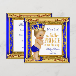 Invitation Fête prénatale Prince blond Faux Or Bleu