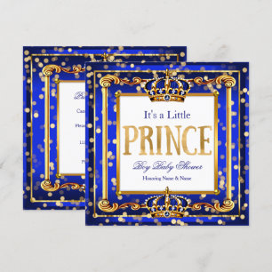 Invitation Fête prénatale Prince Boy Bébé Royal Bleu Or Bokeh