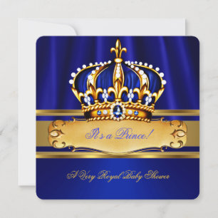 Invitation Fête Prénatale Prince Boy Royal Bleu Or