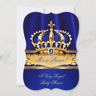 Invitation Fête prénatale Prince Boy Royal Bleu Or
