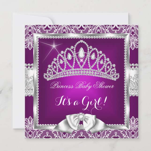 Invitation Fête Prénatale Princesse Bébé Fille Dentelle Rose  (Devant)