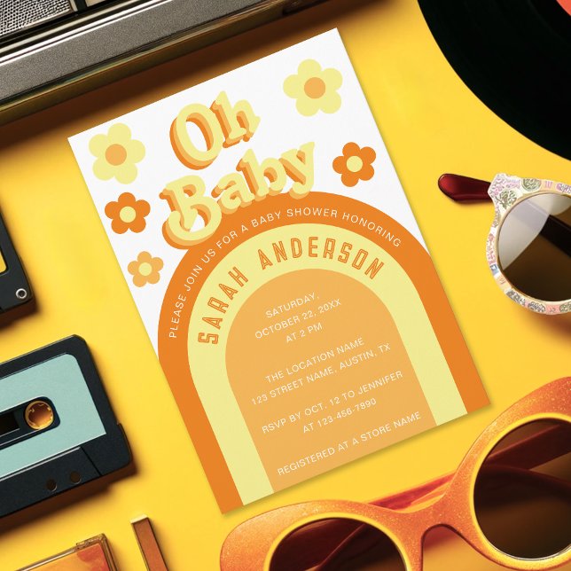 Invitation Fête Prénatale Rétro Groovy 70s Flower Power (Créateur téléchargé)