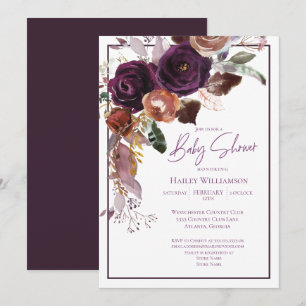 Invitation Fête Prénatale Rose, Violet, Bordeaux et Or