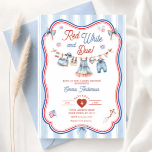 Invitation Fête Prénatale Rouge Blanc et Bébé Fille à Naître