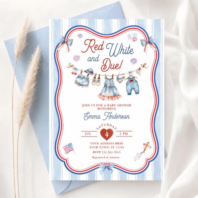 Invitation Fête Prénatale Rouge Blanc et Bébé Prévu (Créateur téléchargé)