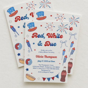Invitation Fête Prénatale "Rouge Blanc et Bientôt Bébé"