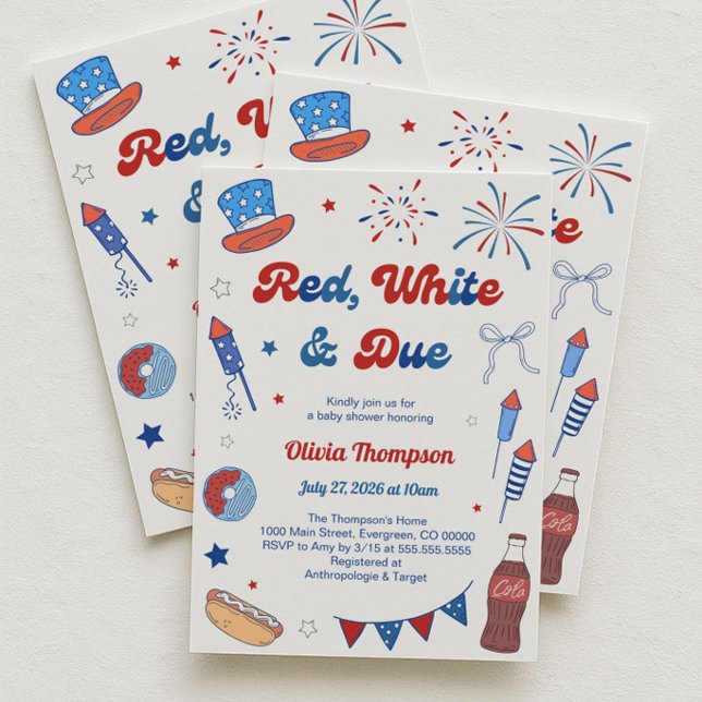 Invitation Fête Prénatale "Rouge Blanc et Bientôt Bébé" (Créateur téléchargé)