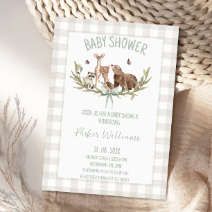 Invitation Fête Prénatale Rustique Bois Beige à Carreaux