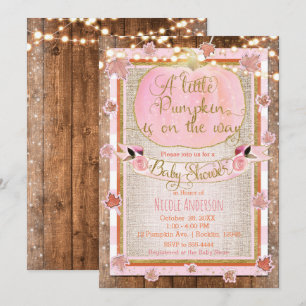 Invitation Fête Prénatale Rustique Citrouille Rose et Feuille