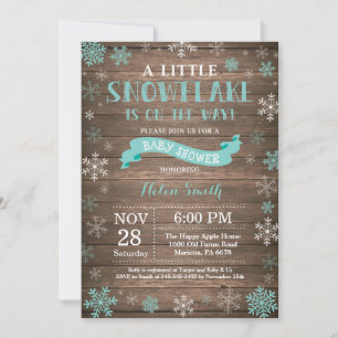 Invitation Fête Prénatale Rustique d'Hiver Flocon de Neige Aq