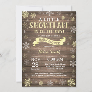 Invitation Fête Prénatale Rustique d'Hiver Flocon de Neige Ja