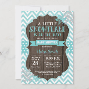 Invitation Fête Prénatale Rustique Hiver Flocon de Neige Aqua