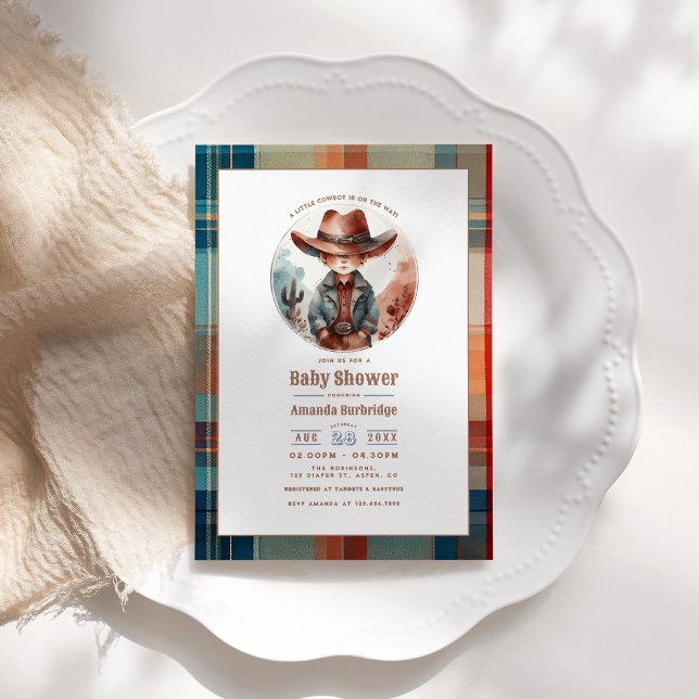 Invitation Fête Prénatale Rustique Western Cow-boy Mousse au  (Mocha Mousse Rustic Western Cowboy Baby Shower Invitation)