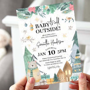 Invitation Fête prénatale scandinave 'Bébé il fait froid deho