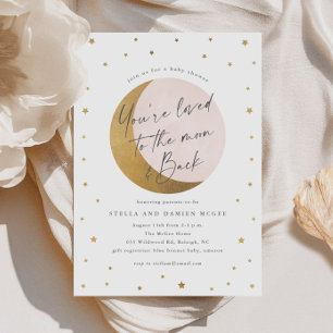 Invitation Fête prénatale Script Moon and Back