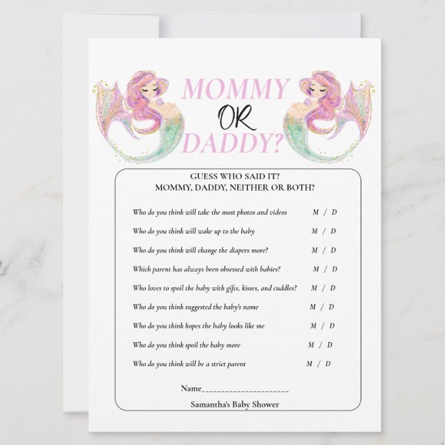 Invitation Fête Prénatale Sirène Sous la mer. Fille (Devant)