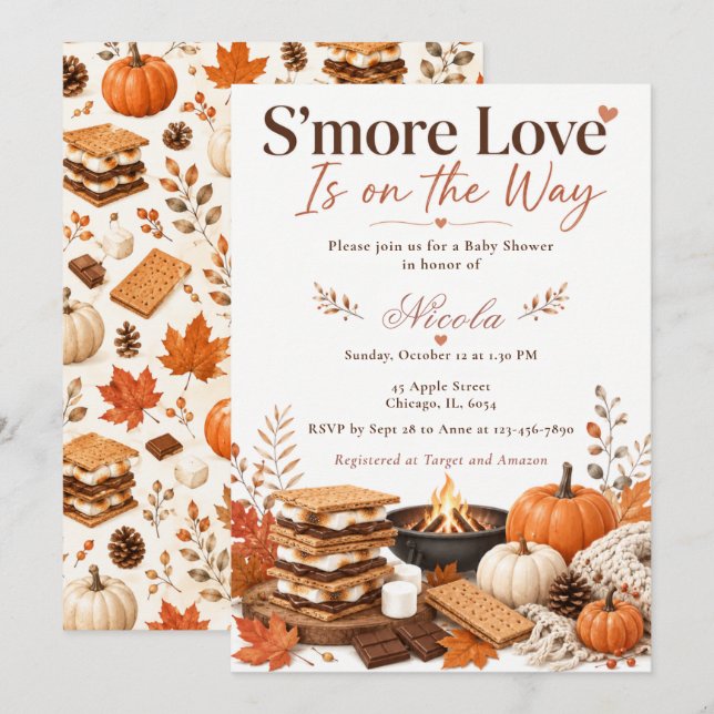 Invitation Fête Prénatale S'more Love (Devant / Derrière)