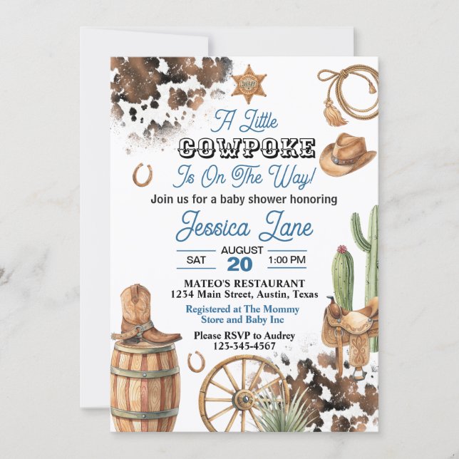 Invitation Fête prénatale sur le thème Western pour garçon (Devant)