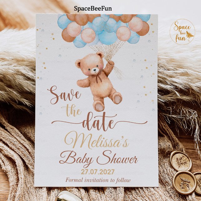 Invitation Fête Prénatale Teddy Bear Enregistrez la date Nous (teddy bear baby shower boy,save the date,baby shower bear 
invitation,boho bohemian bear,we can bear)