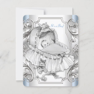 Invitation Fête Prénatale Thème Garçon Bleu et Argent Bébé