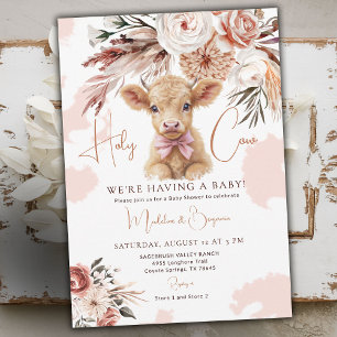 Invitation Fête Prénatale Vacher de Cowboy Rose Bébé