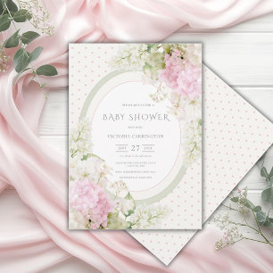 Invitation Fête Prénatale Vintage aux Hortensias Roses