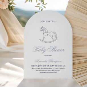 Invitation Fête Prénatale Vintage Blue Boy Cheval à Bascule