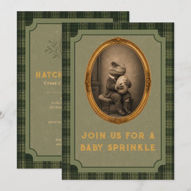 Invitation Fête Prénatale Vintage Dinosaure Bébé (Devant / Derrière)