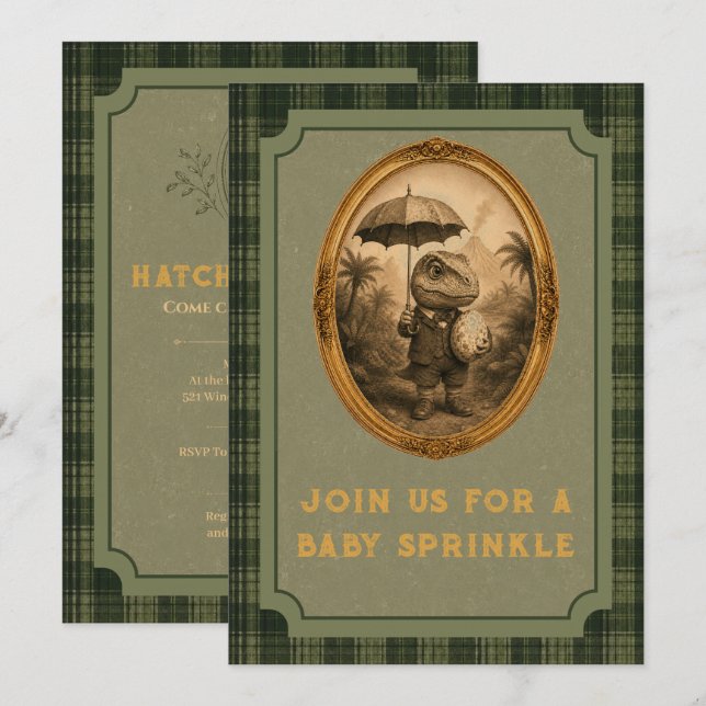 Invitation Fête Prénatale Vintage Dinosaure Bébé (Devant / Derrière)