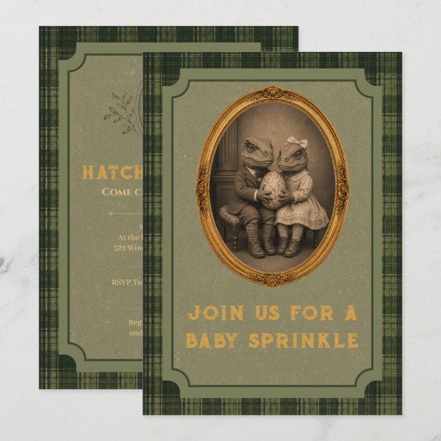 Invitation Fête Prénatale Vintage Dinosaure Bébé (Devant / Derrière)