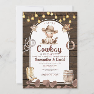 Invitation Fête Prénatale Wood Arch Cowboy arrive Bébé