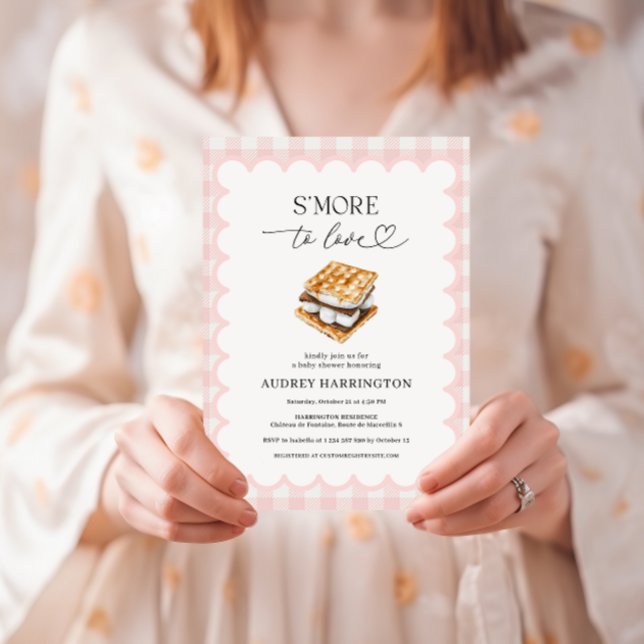 Invitation Fête Prépayée Rose à Carreaux pour Bébé Fille S'Mo (Créateur téléchargé)